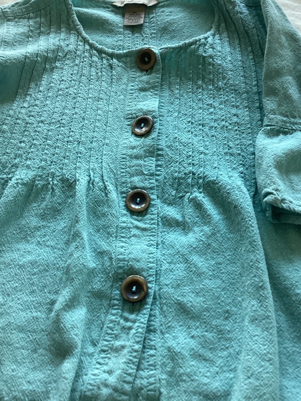 IBD Fusion rare  Aqua Button-Front Textured Pintuck Top - Picture 6 of 9